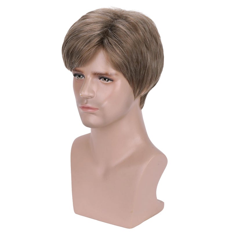BERON Men Wigs Short Straight Heat Resistant Synthetic Wig Come with Wig Cap (Mixed Ash Blonde) - Image 1